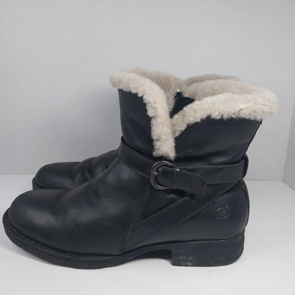 Born Kaia Size 10 M Black Leather Shearling Sheep Lined Ankle Boots Shoes - Picture 4 of 15